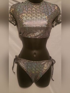 Holographic Grid Bikini Adjustable Straps Sz SM/MED